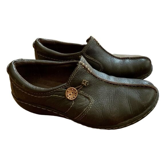 Clarks Ashland Glow OrthoLite Comfort Flats Chocolate Brown Leather Slip-On 7 - Picture 2 of 8